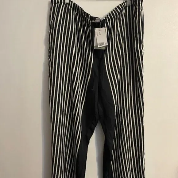 H & M Black/White stripe drawstring wide leg pants, size XXL - Picture 1 of 4
